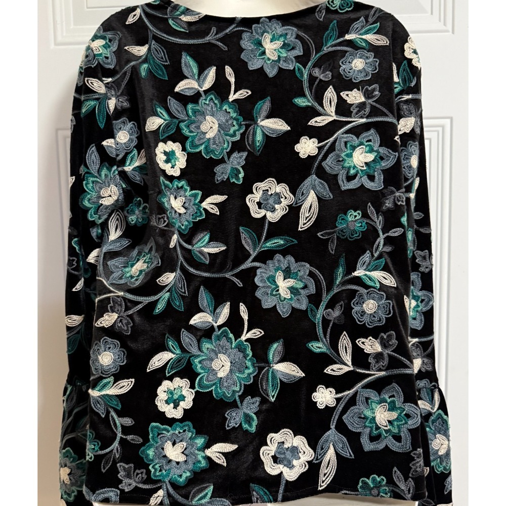 Karen Kane Velvet Embroidered Boho Blouse SZ Medium USA Made Thick Sedona EUC - Picture 2 of 8